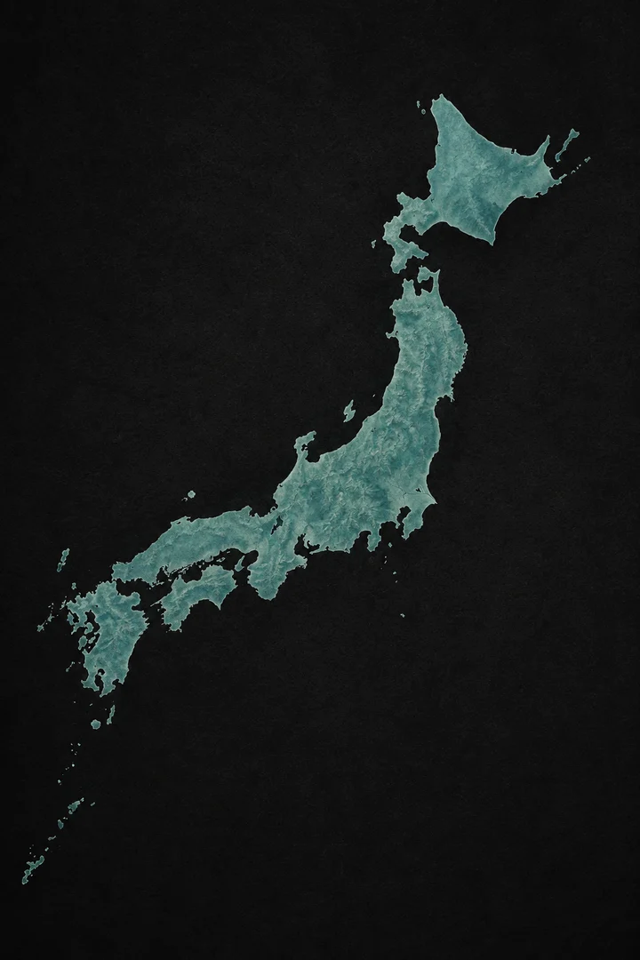 Map of Japan from Hokkaido through the main islands to Okinawa